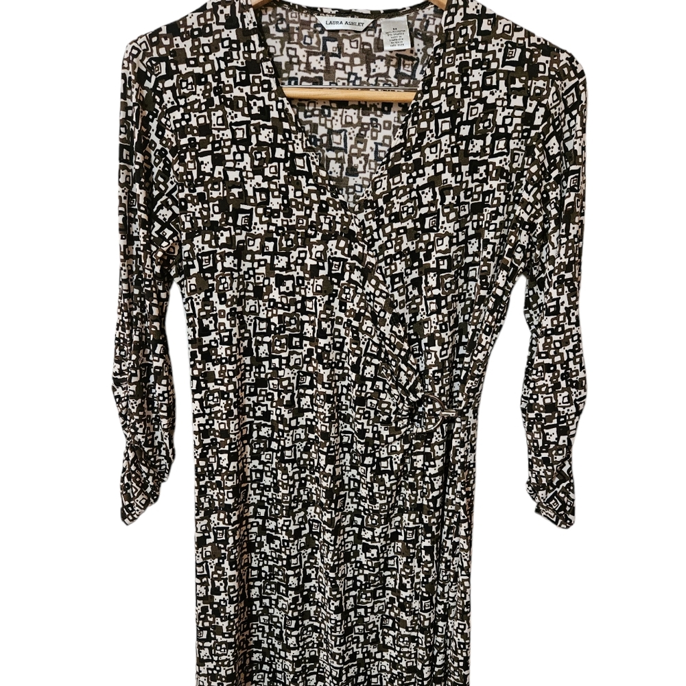 Laura Ashley Retro Vintage Classic  Wrap Dress  Abstract Print  Medium